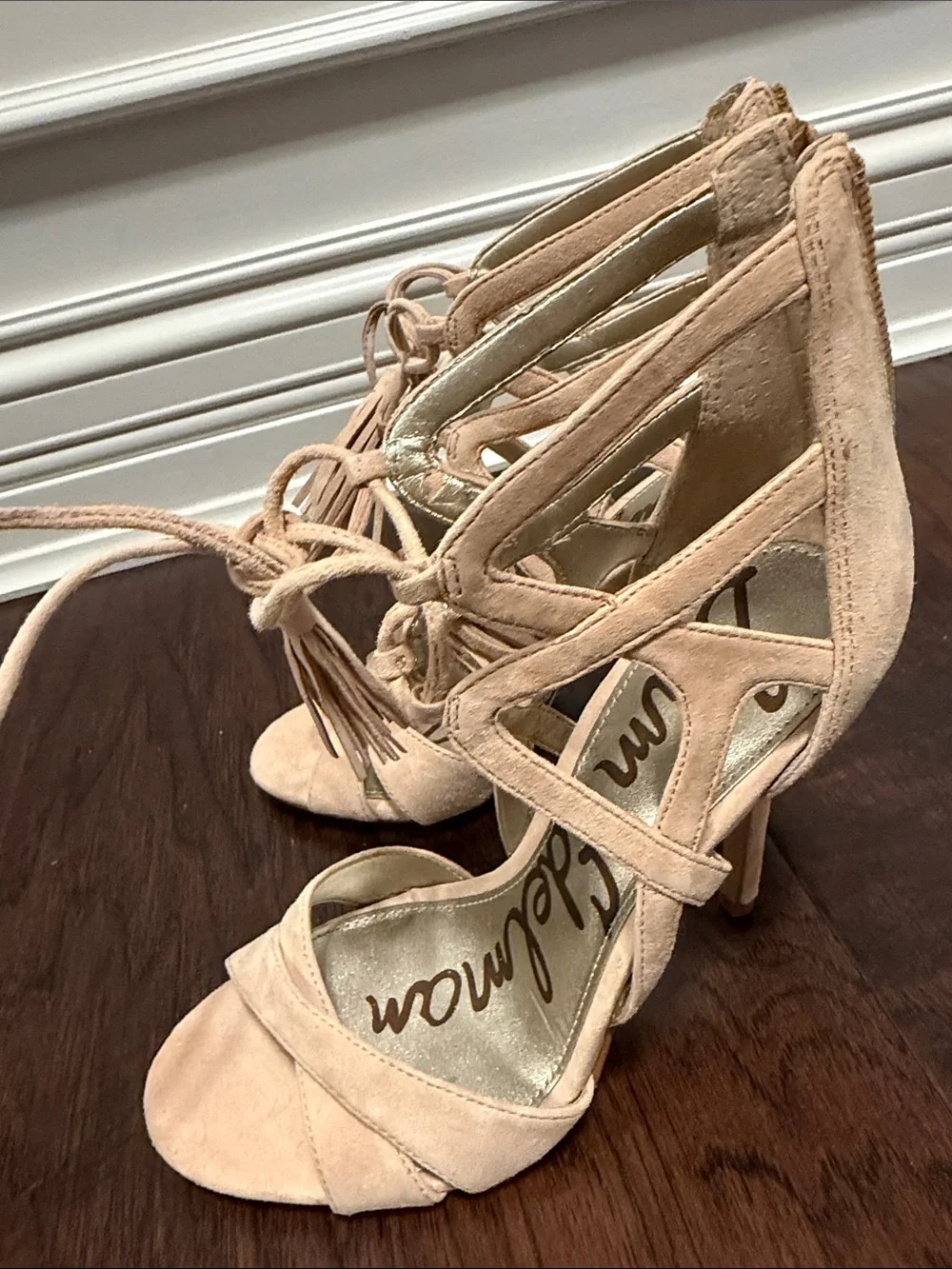 Sam Edelman Nude Blush Suede Lace-Up Heels